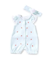 Little Me Baby Girls 3-12 Months Flutter-Sleeve Strawberry-Pattern Romper