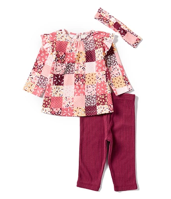 Little Me Baby Girls 3-12 Months Long Sleeve Floral/Dotted Patchwork-Printed Tunic Top & Solid Leggings Set