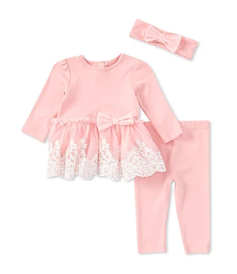 Little Me Baby Girls 3-12 Months Long-Sleeve Knit/Mesh Tutu-Skirted Dress & Solid Knit Leggings Set