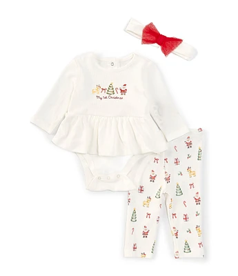 Little Me Baby Girls 3-12 Months Long-Sleeve My First Christmas Skirted Bodysuit & Christmas-Themed-Printed Leggings