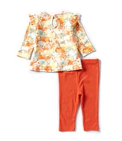 Little Me Baby Girls 3-12 Months Long Sleeve Pumpkin Watercolor-Printed Tunic Top & Solid Leggings Set