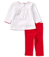 Little Me Baby Girls 3-12 Months Long Sleeve Solid Christmas Holly Tunic Top & Christmas-Themed Leggings Set