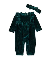 Little Me Baby Girls 3-12 Months Long-Sleeve Sparkle Velour Coverall