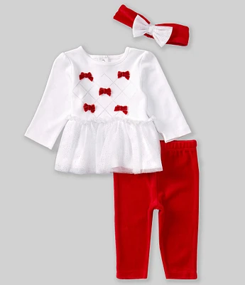 Little Me Baby Girls 3-9 Months Long Sleeve Bow-Accented Knit/Mesh Tutu-Skirted Dress & Solid Knit Leggings Set