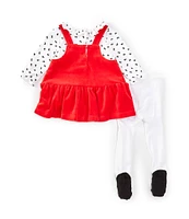 Little Me Baby Girls 3-9 Months Sleeveless Solid Jumper Dress, Long-Sleeve Bow-Printed Top & Solid Footed Leggings Set