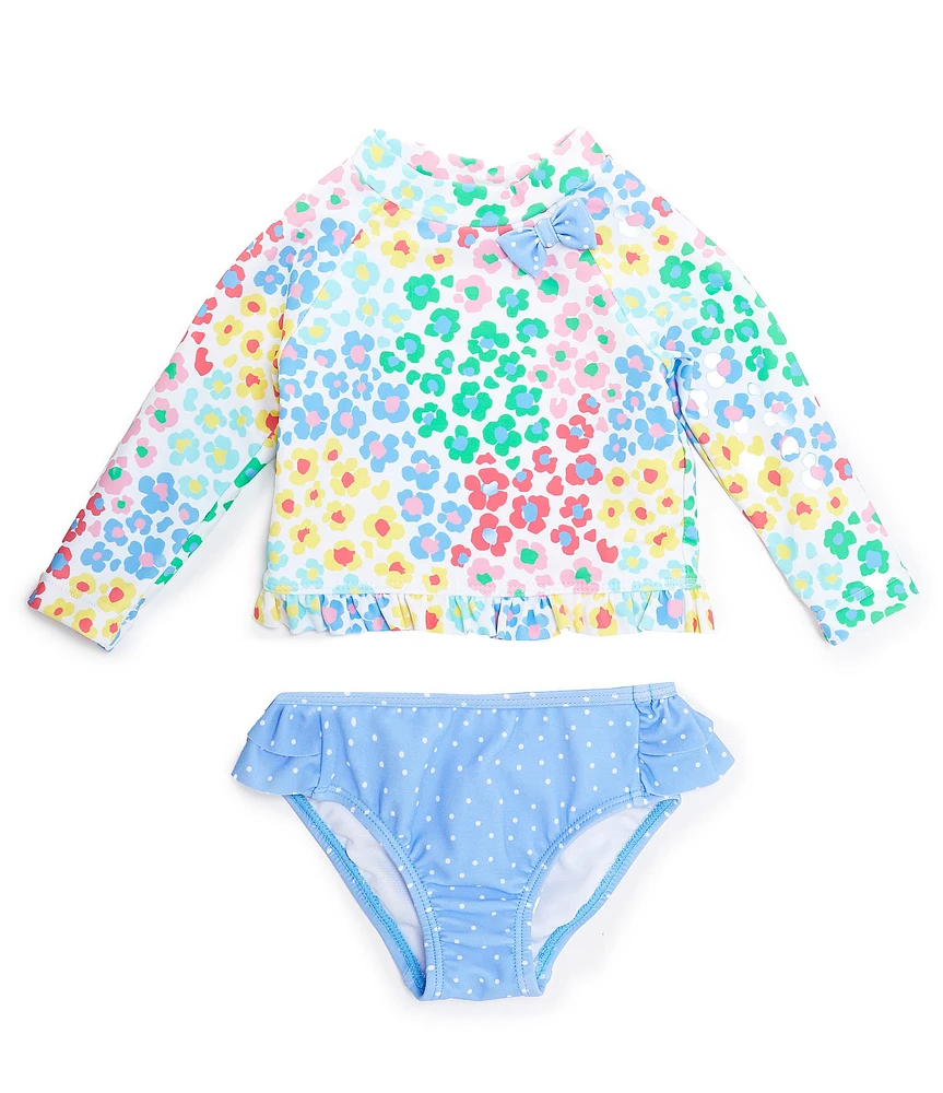 Little Me Baby Girls 6-24 Months Raglan-Sleeve Leopard/Floral-Printed Rashguard Top & Printed Hipster Bottom Two-Piece Swimsuit