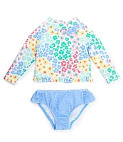 Little Me Baby Girls 6-24 Months Raglan-Sleeve Leopard/Floral-Printed Rashguard Top & Printed Hipster Bottom Two-Piece Swimsuit