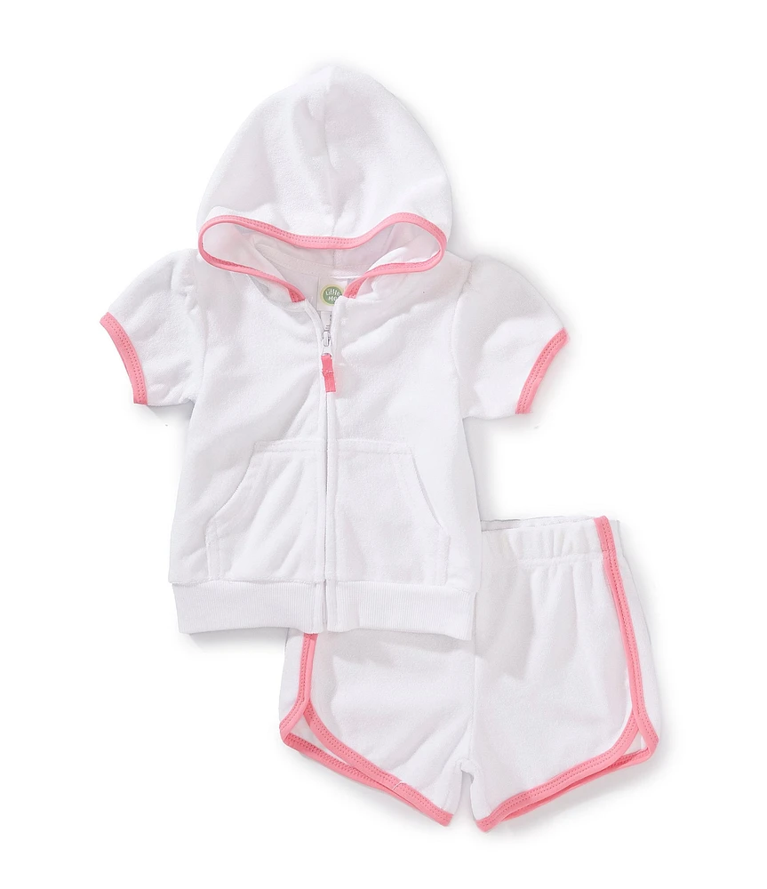 Little Me Baby Girls 6-24 Months Short-Sleeve Hooded Terrycloth Swim Cover-Up & Matching Terrycloth Swim Shorts Set