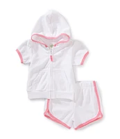 Little Me Baby Girls 6-24 Months Short-Sleeve Hooded Terrycloth Swim Cover-Up & Matching Terrycloth Swim Shorts Set