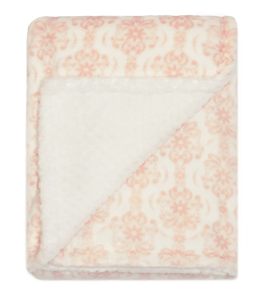 Little Me Baby Girls Damask Printed/Solid Reversible Blanket