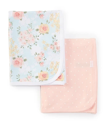 Little Me Baby Girls Floral-Printed/Solid Receiving Blanket Two Pack