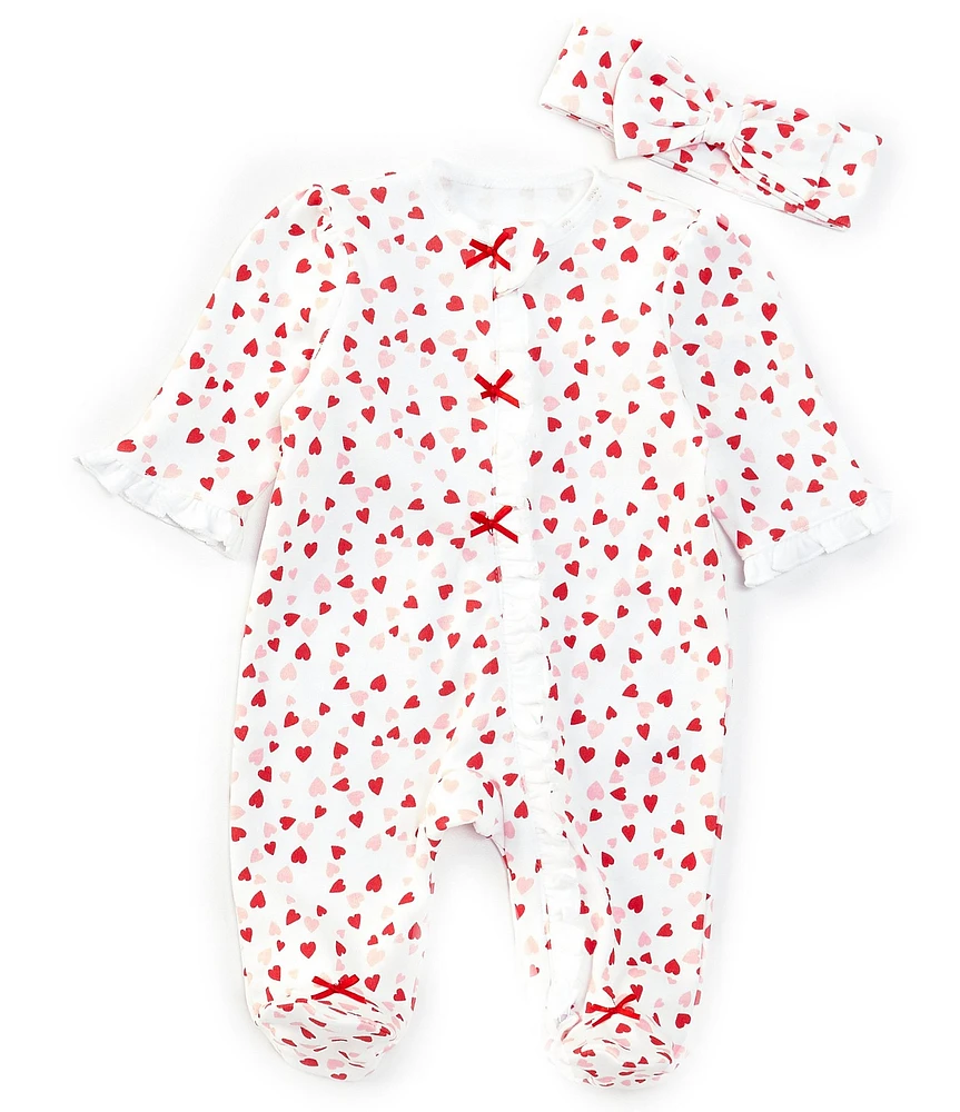 Little Me Baby Girls Newborn-9 Months Long Sleeve Valentine's Day Heart-Printed Footed Coverall