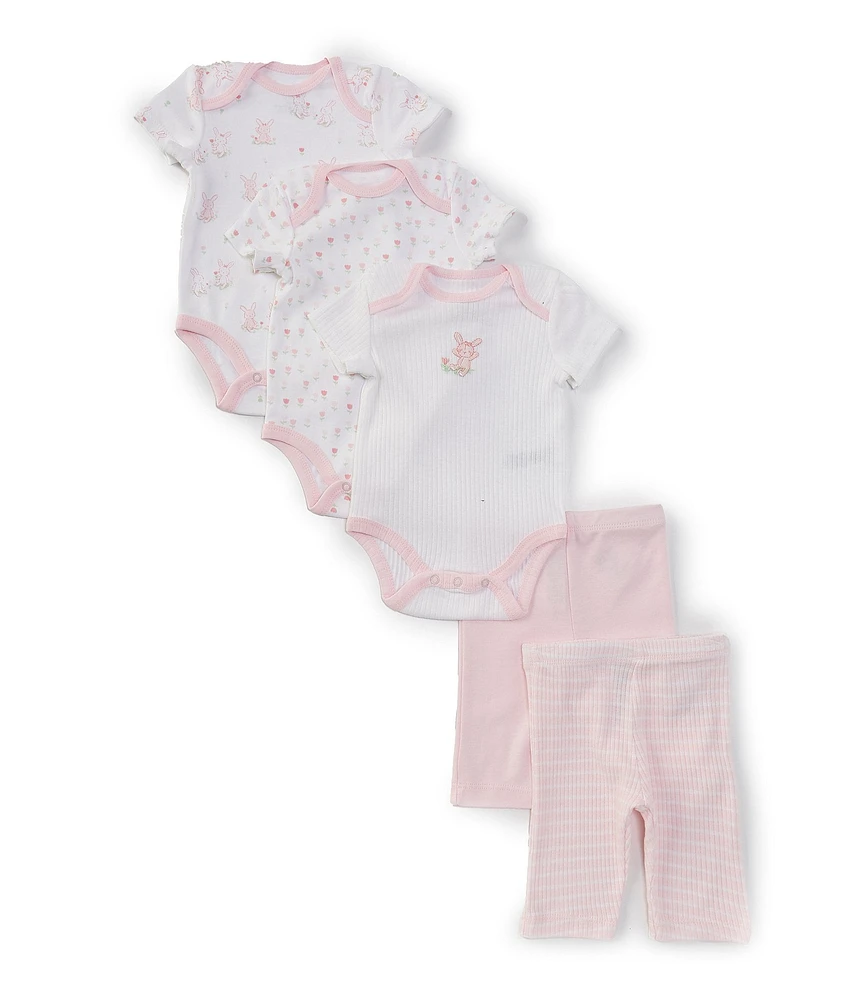 Little Me Baby Girls Newborn-9 Months Snuggly Bunny Short Sleeve Bodysuits & Pants Five-Piece Set