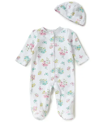 Little Me Baby Girls Preemie-9 Months Meadow Floral Footed Coverall & Hat Set