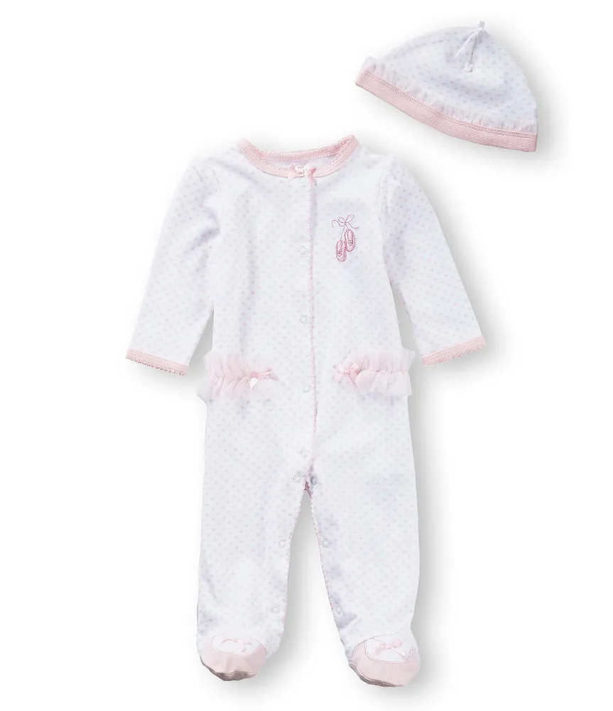Little Me Baby Girls Preemie-9 Months Prima Ballerina Footed Coverall & Hat Set