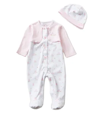 Little Me Baby Girls Preemies-9 Months Bunny 2-Pieced Footed Coverall and Hat Set