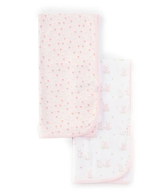 Little Me Baby Girls Tulip And Bunny Printed Receiving Blanket Two Pack