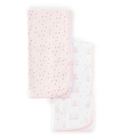 Little Me Baby Girls Tulip And Bunny Printed Receiving Blanket Two Pack