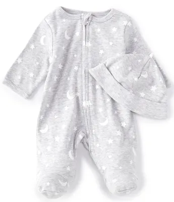 Little Me Baby Preemie-9 Months Long-Sleeve Moon Stars Footie Coverall & Hat Set