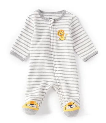 Little Me Baby Preemie-9 Months Long Sleeve Stripe Lion Footed Coverall