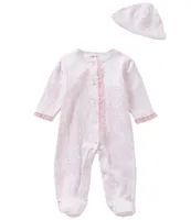 Little Me Baby Girls Preemie-9 Months Damask-Print Footed Coverall & Hat Set