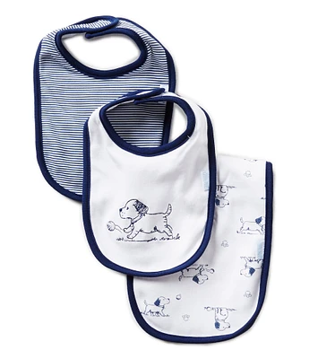 Little Me Puppy Toile Printed/Solid Bibs & Burpcloth Three-Piece Set