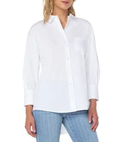 Liverpool Los Angeles 3/4 Sleeve Oversized Button Down Point Collar High-Low Shirt