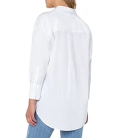 Liverpool Los Angeles 3/4 Sleeve Oversized Button Down Point Collar High-Low Shirt