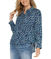 Liverpool Los Angeles Animal Printed Point Collar Neckline Long Sleeve Button Front Blouse