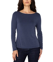 Liverpool Los Angeles Boat Neck Long Sleeve Knit Ribbed Top