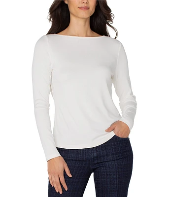 Liverpool Los Angeles Boat Neck Long Sleeve Knit Ribbed Top