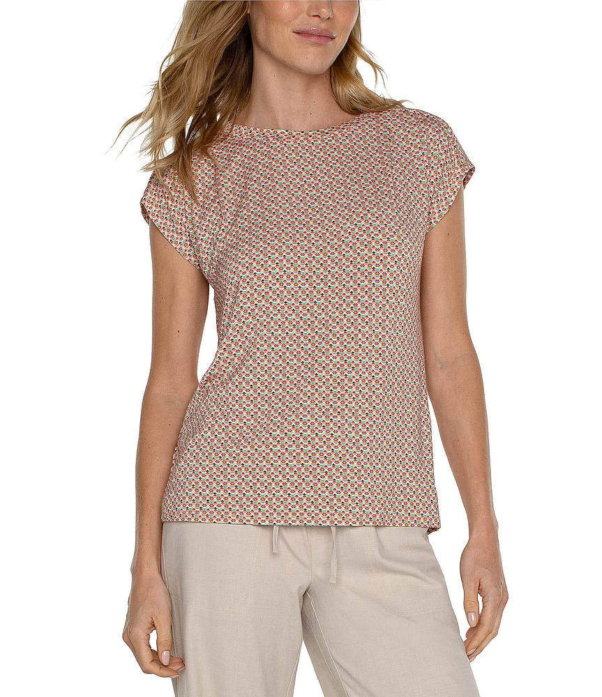 Liverpool Los Angeles Boat Neck Short Dolman Sleeve Geometric Print Knit Top