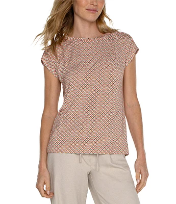 Liverpool Los Angeles Boat Neck Short Dolman Sleeve Geometric Print Knit Top