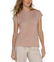 Liverpool Los Angeles Boat Neck Short Dolman Sleeve Geometric Print Knit Top