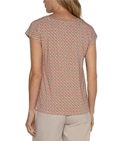 Liverpool Los Angeles Boat Neck Short Dolman Sleeve Geometric Print Knit Top