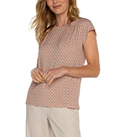 Liverpool Los Angeles Boat Neck Short Dolman Sleeve Geometric Print Knit Top