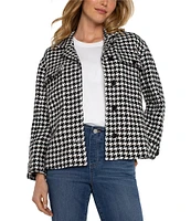 Liverpool Los Angeles Boxy Shacket Houndstooth Print Collared Long Sleeve Jacket