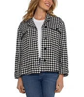 Liverpool Los Angeles Boxy Shacket Houndstooth Print Collared Long Sleeve Jacket