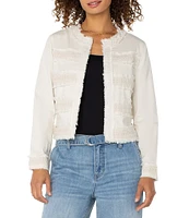 Liverpool Los Angeles Denim Lace Collarless Long Sleeve Jacket