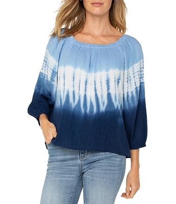 Liverpool Los Angeles Gauze Tie Dye Boat Neck 3/4 Sleeve Top