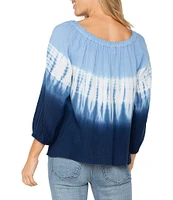 Liverpool Los Angeles Gauze Tie Dye Boat Neck 3/4 Sleeve Top