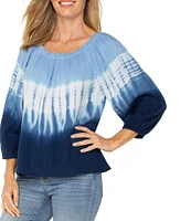 Liverpool Los Angeles Gauze Tie Dye Boat Neck 3/4 Sleeve Top
