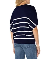 Liverpool Los Angeles Horizontal Stripe V-Neck Dolman Short Sleeve Sweater