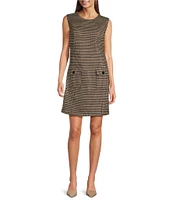 Liverpool Los Angeles Houndstooth Stretch Round Neck Sleeveless Dress