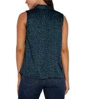 Liverpool Los Angeles Jacquard Pleated V-Neck Sleeveless Blouse