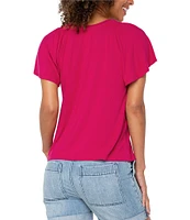 Liverpool Los Angeles Jersey Knit V-Neck Short Flutter Sleeve Shirred Top
