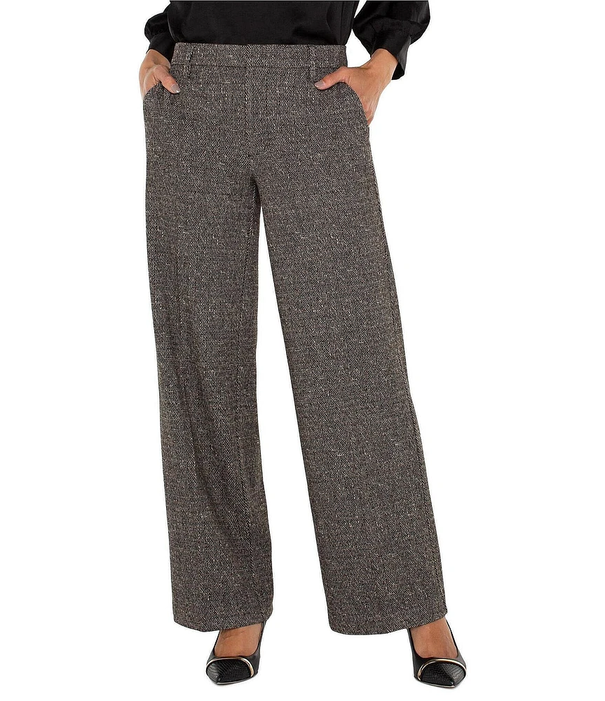 Liverpool Los Angeles Kelsey Herringbone Stretch Mid-Rise Wide Leg Trousers