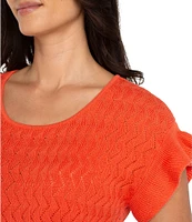 Liverpool Los Angeles Knit Geo Pointelle Short Flutter Sleeve Sweater