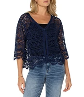 Liverpool Los Angeles Lace V-Neck Short Sleeve Bolero Topper Cardigan