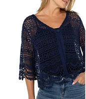 Liverpool Los Angeles Lace V-Neck Short Sleeve Bolero Topper Cardigan